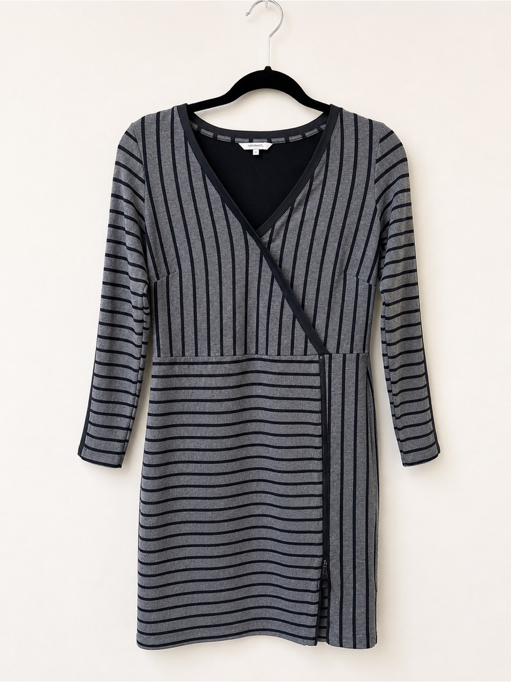 Sandwich Gray Mixed Stripe Wrap Knit Dress | Long Sleeve | Size Small - Picture 2 of 11